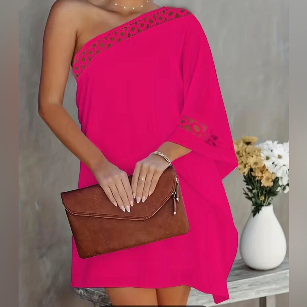 Pink lace dress one shoulder dress